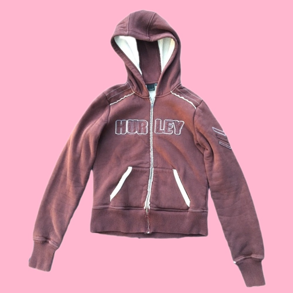 HURLEY Burgundy And Cream Women’s Zip Jacket Size Small